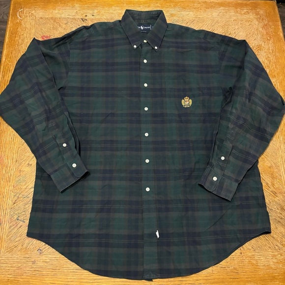 Polo Ralph Lauren Shirt Men’s XL Green Black Tartan Plaid Crest Pocket Button - Picture 1 of 7